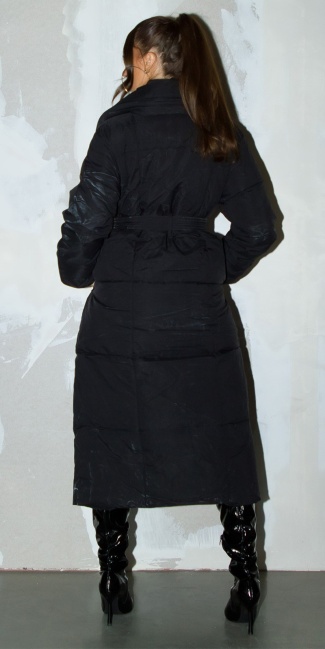 fashionista extra lange winterjas met riem zwart